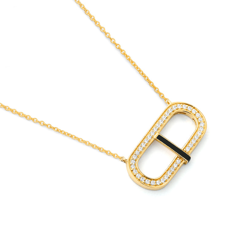 Diamond Geometric Necklace with Black Enamel