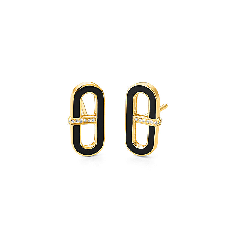 Diamond and Black Enamel Earrings