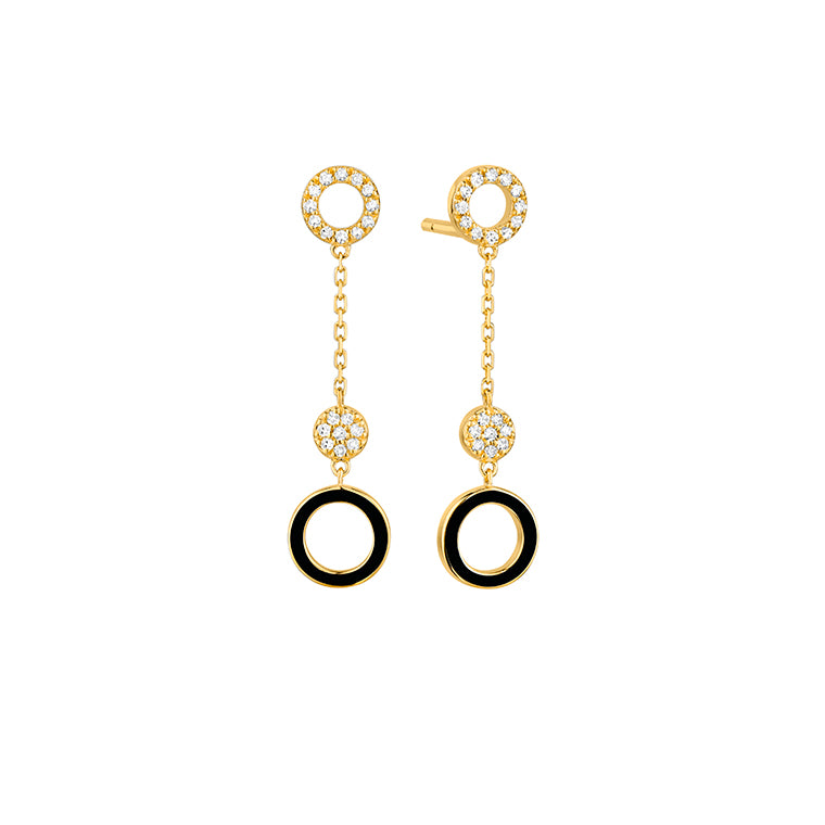 Diamond & Black Enamel Circle Drop Earrings