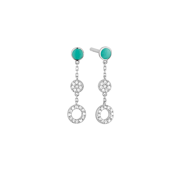Diamond & Turquoise Enamel Circle Drop Earrings