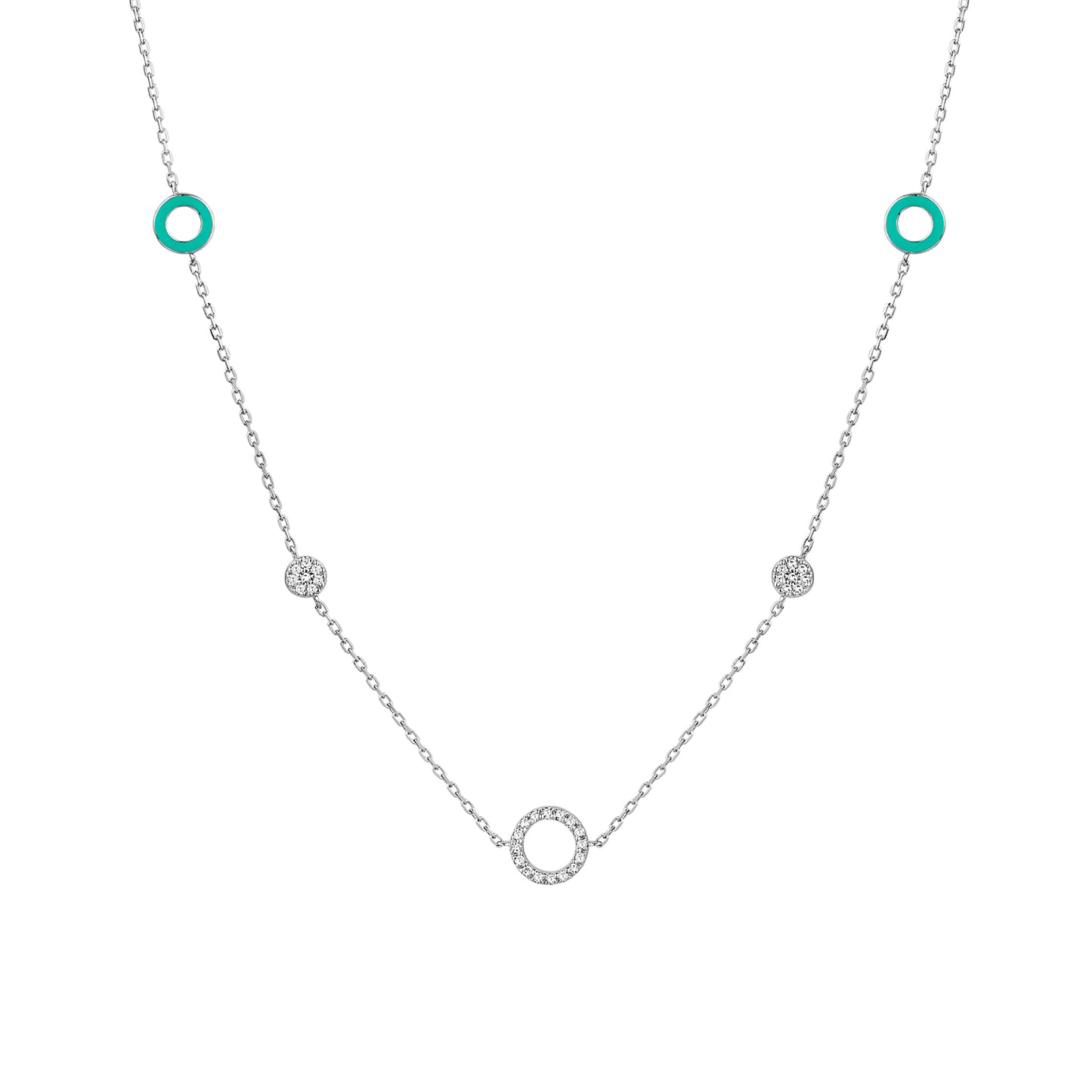 Diamond & Turquoise Enamel Circle Necklace