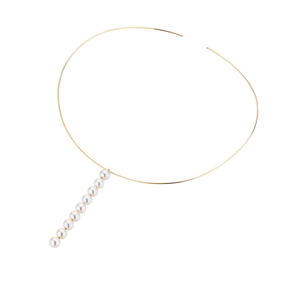 Gold Wire Necklace with Long Pearl Drop
