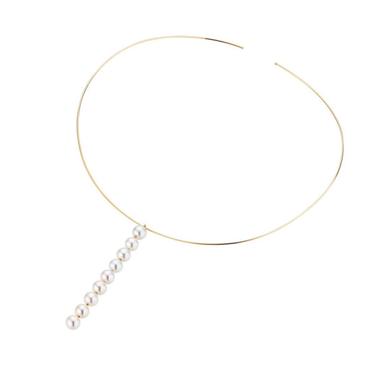 Gold Wire Necklace with Long Pearl Drop