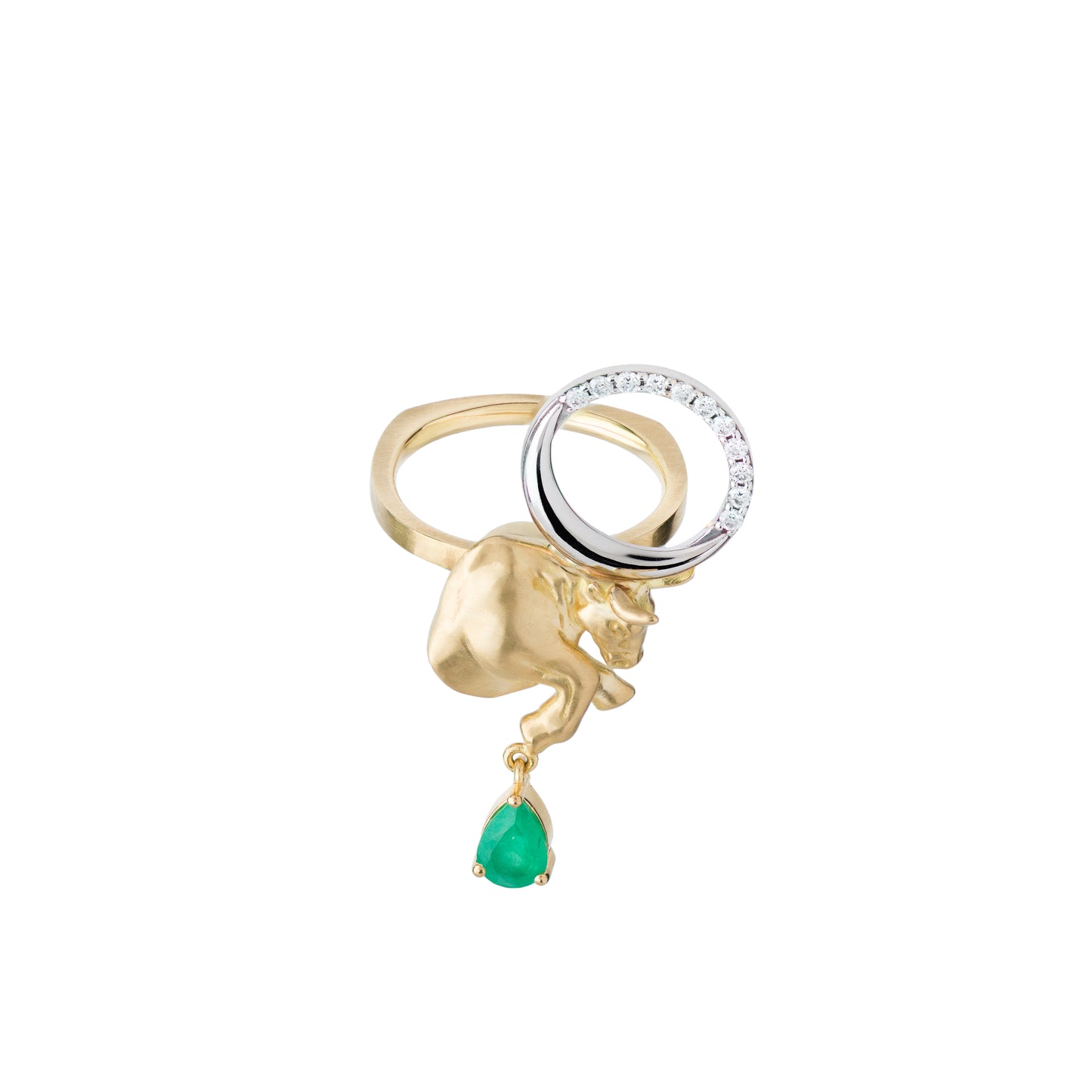 Emerald and Diamond Taurus Ring