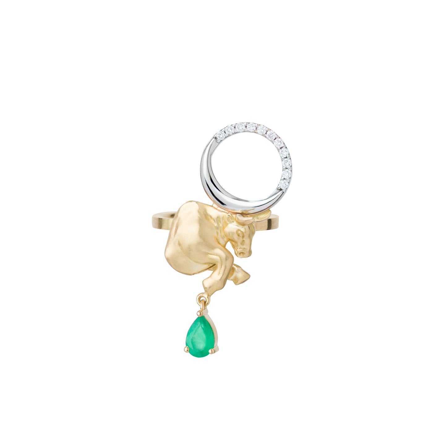 Emerald and Diamond Taurus Ring