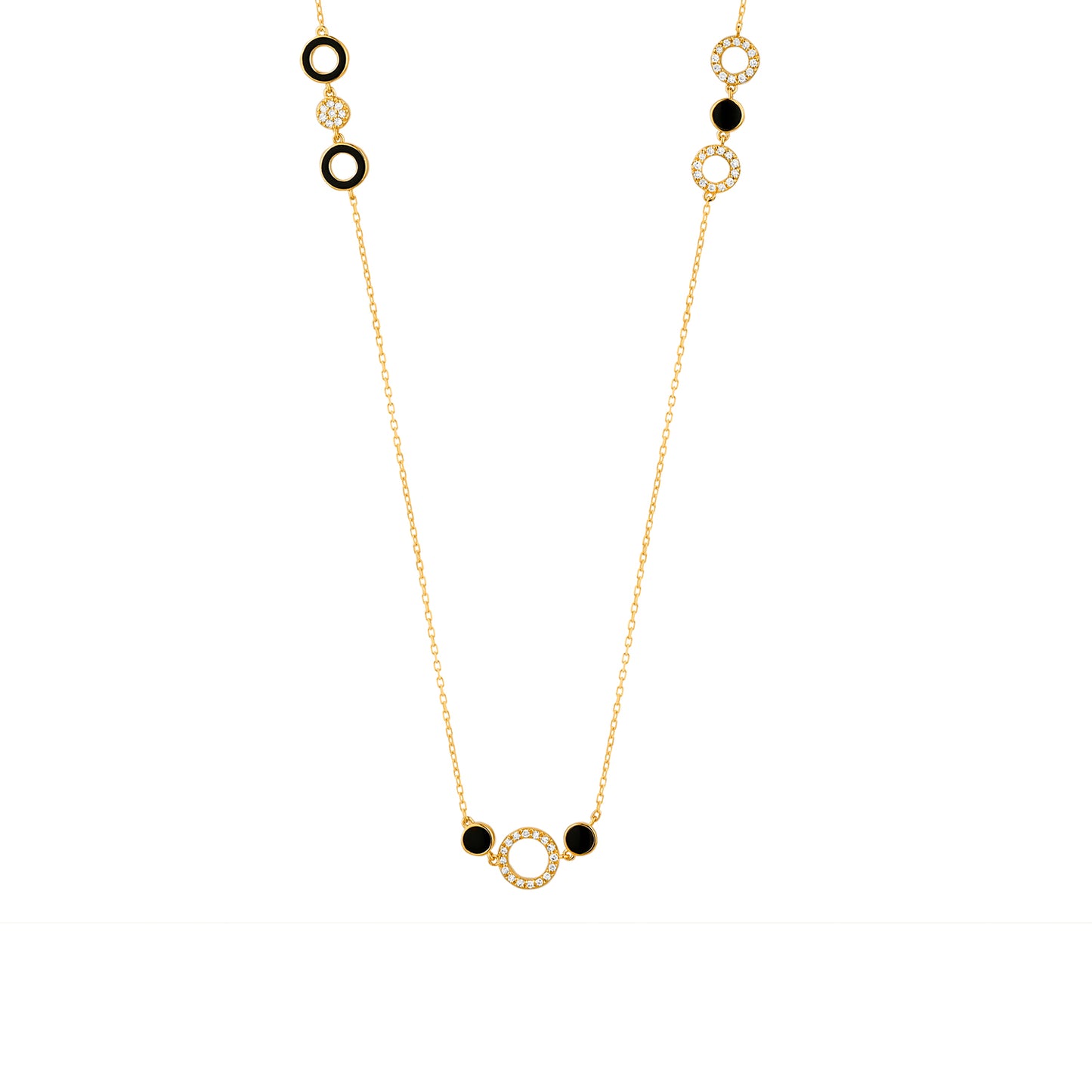 Diamond & Black Enamel Circle Necklace