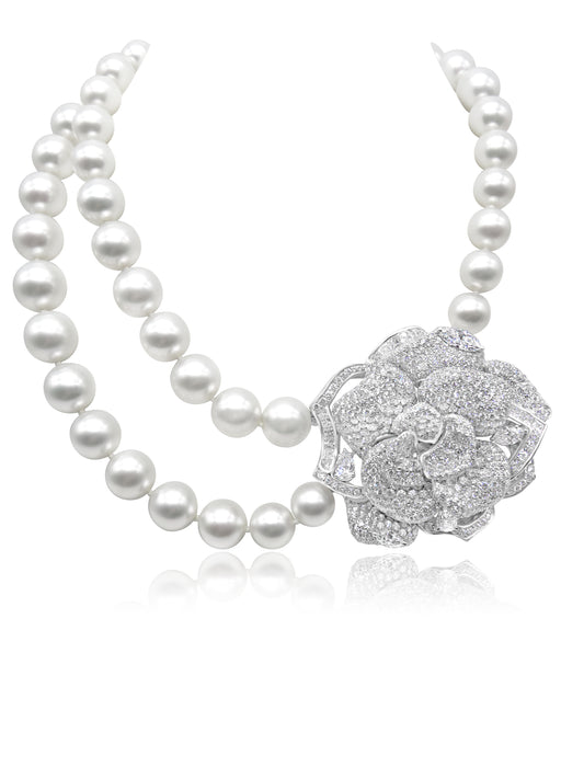 Pearl & Diamond Floral Necklace