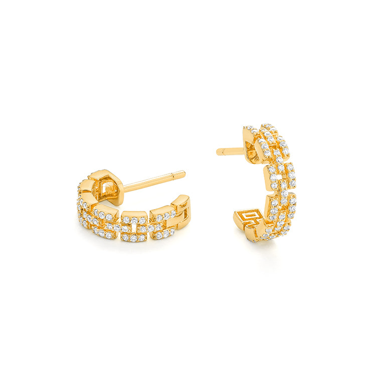 Diamond Geometric Design Hoop Earrings