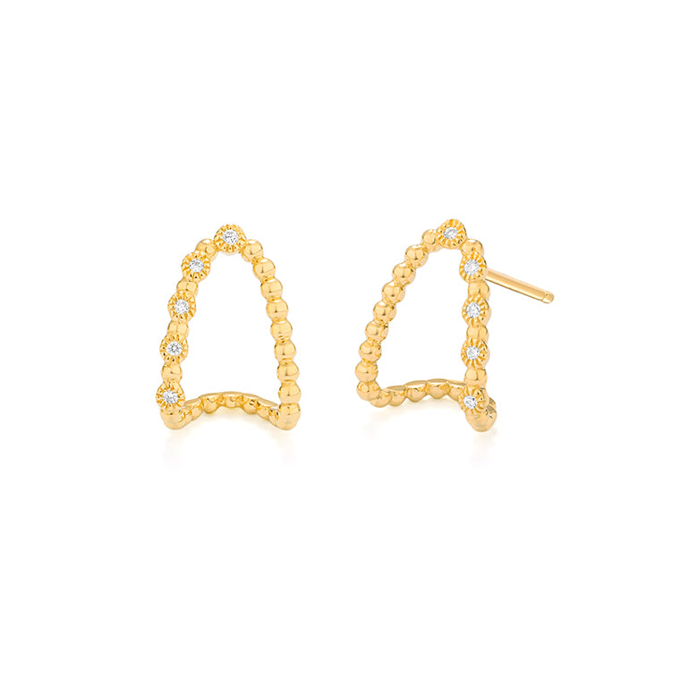 Golden Bead Earrings with Diamonds