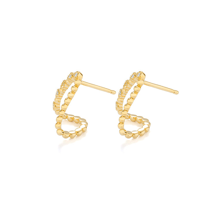 Golden Bead Earrings with Diamonds