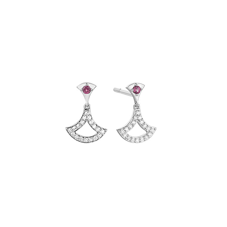 Diamond and Rhodolite Fan-Inspired Earrings