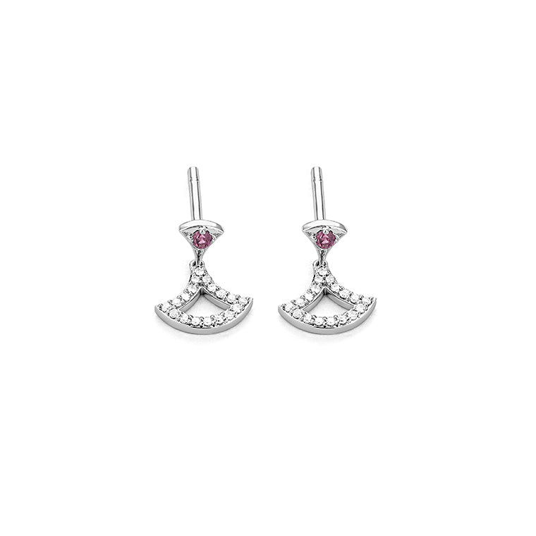 Diamond and Rhodolite Fan-Inspired Earrings