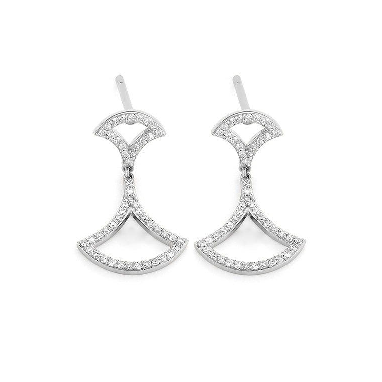 Diamond Fan-Inspired Earrings in White Gold