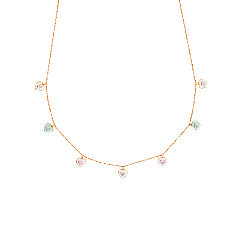 Heart Enamel and Diamond Necklace