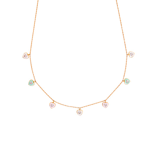Heart Enamel and Diamond Necklace