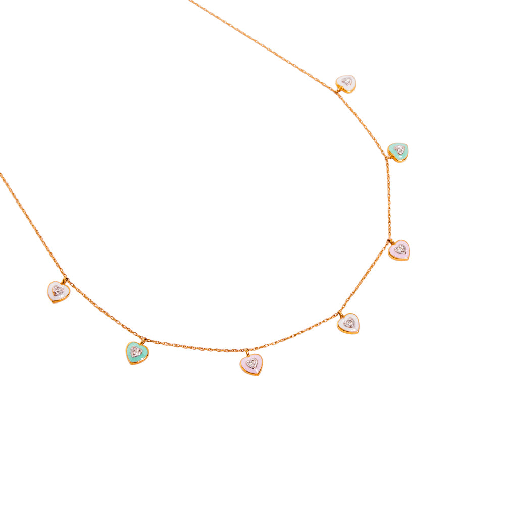 Heart Enamel and Diamond Necklace