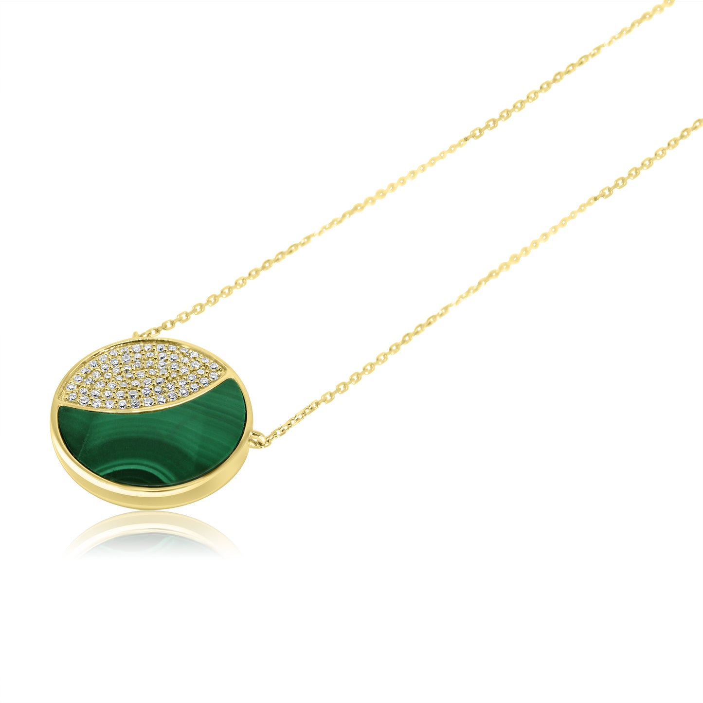 Malachite and Diamond Half moon Pendant