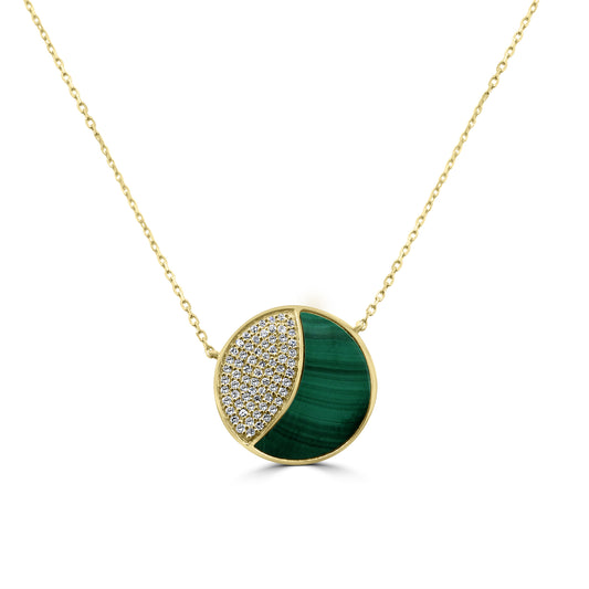 Malachite and Diamond Half moon Pendant