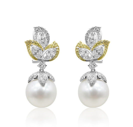 Pearl and Diamond Drop Earrings