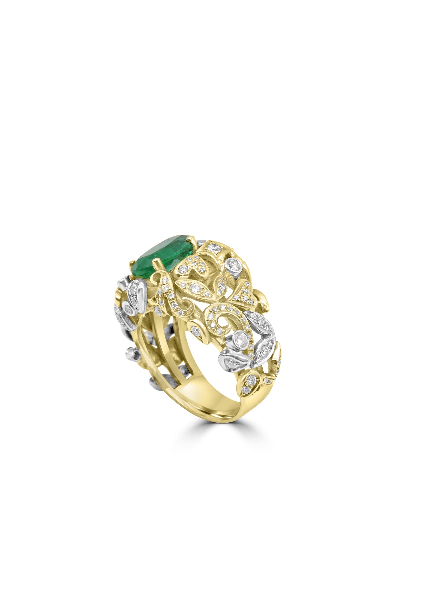 Emerald & Diamond Baroque Cocktail Ring