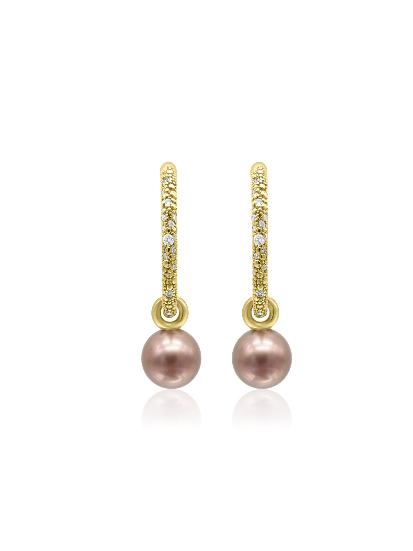 Rose Gold Diamond Hoop Earrings with Tahitian Pearls