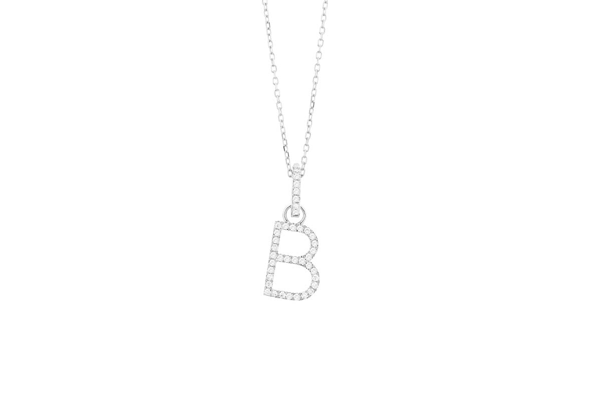 Letter B Pendant in White Gold