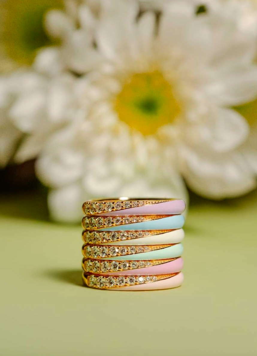 Diamond and Blue Enamel Ring