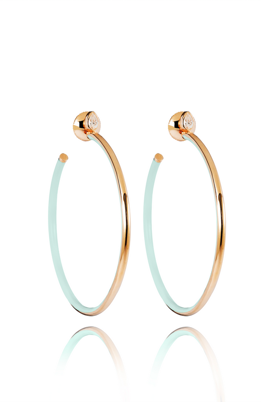 Diamond and Blue Enamel Hoop Earrings