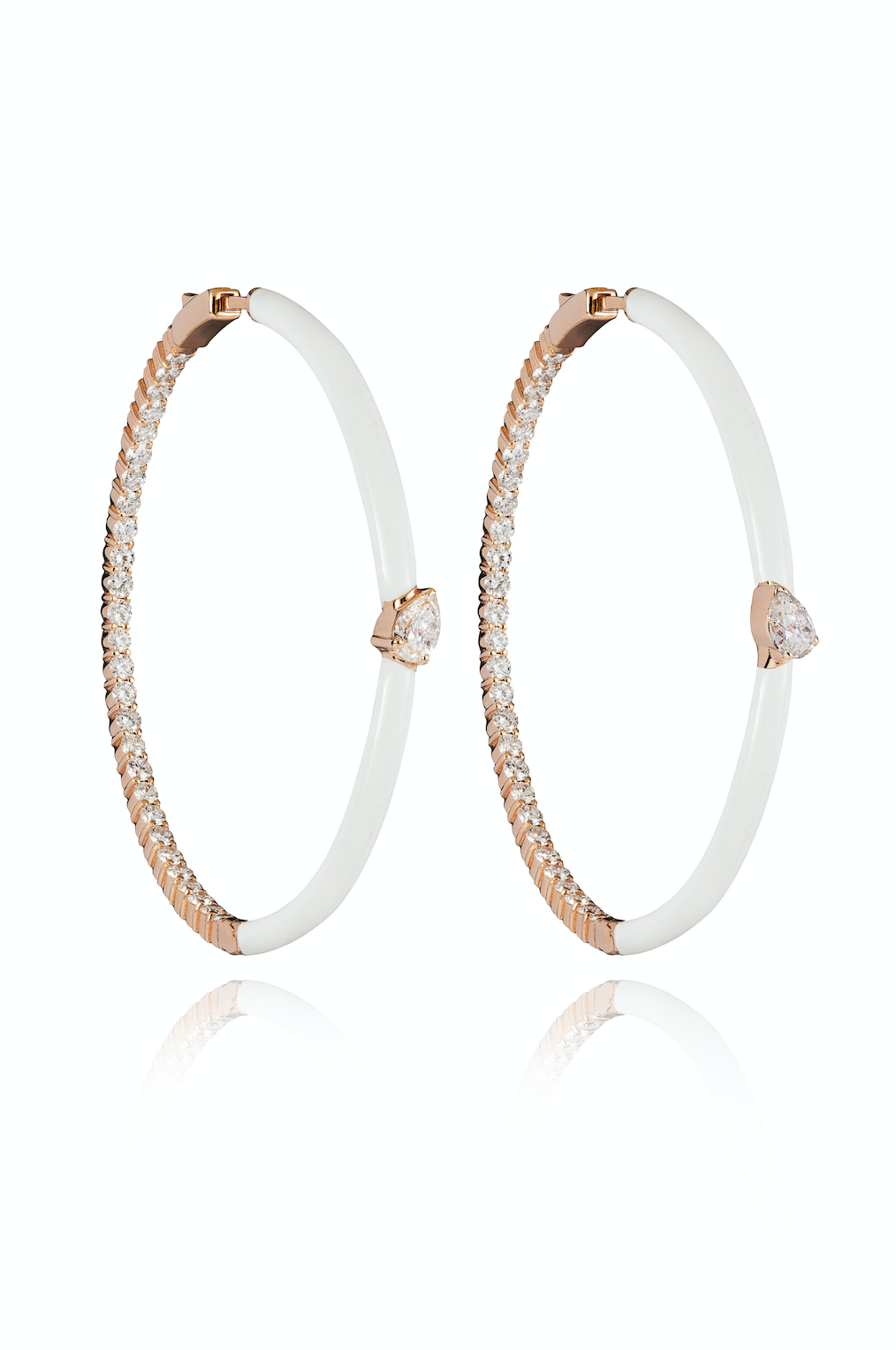 Diamond and White Enamel Hoop Earrings