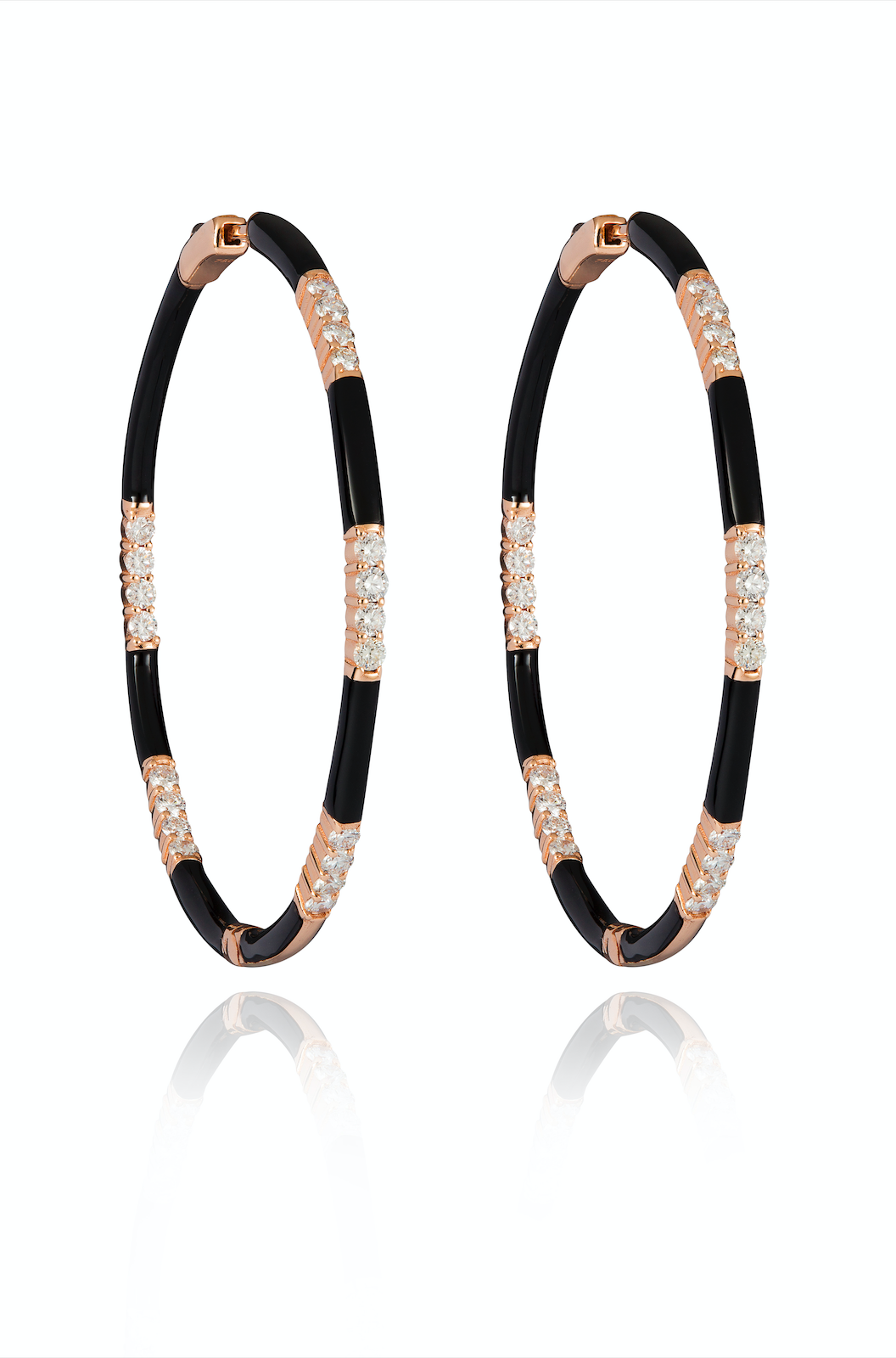 Diamond and Black Enamel Hoop Earrings