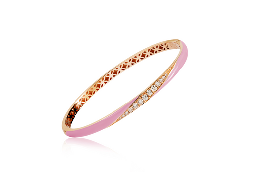 Diamond and Pink Enamel Bangle