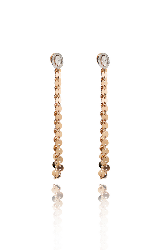 Long Gold and Diamond Circle Earrings