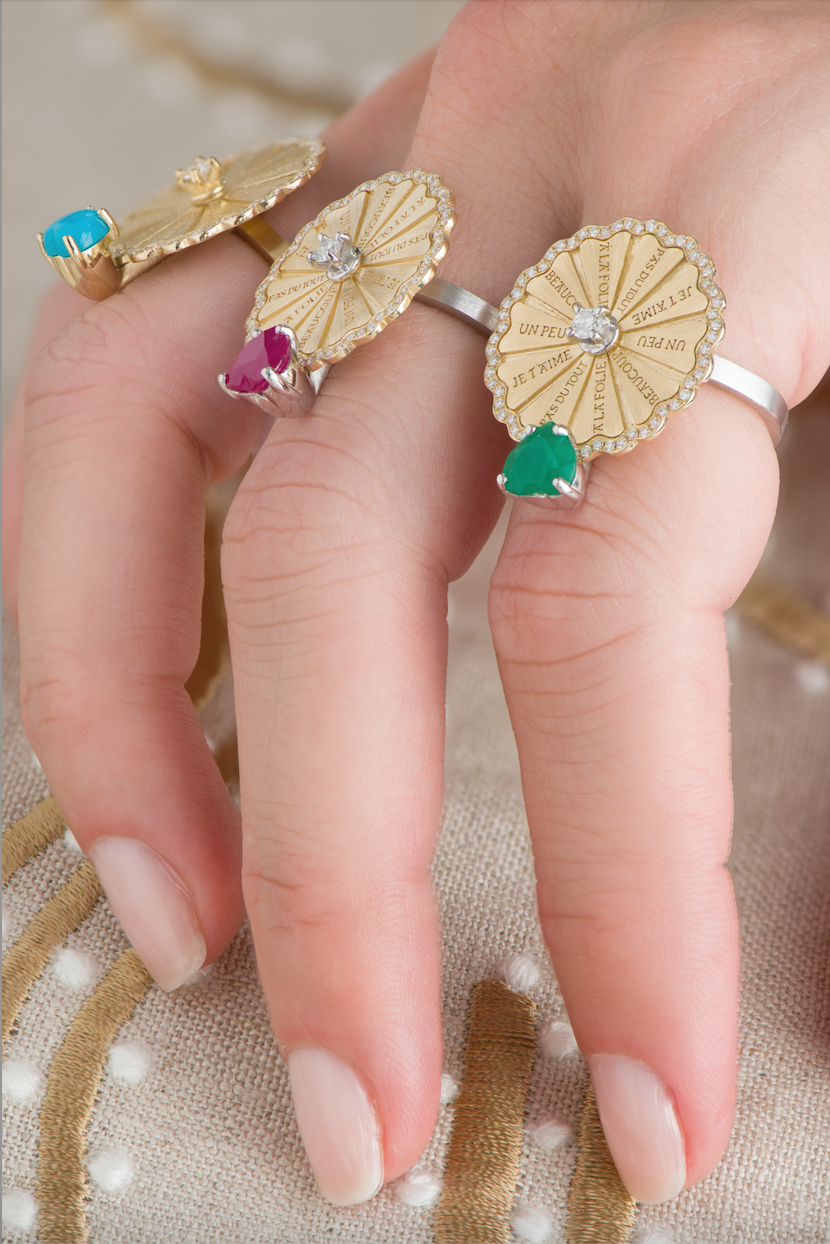 Spinning Marguerite Ring with Ruby Heart