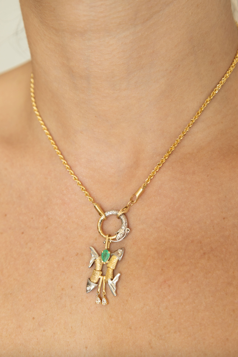 Diamond and Emerald Pisces Pendant