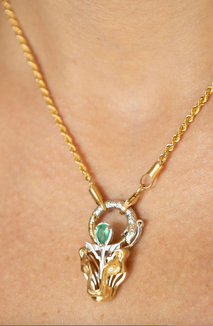 Diamond and Emerald Leo Pendant