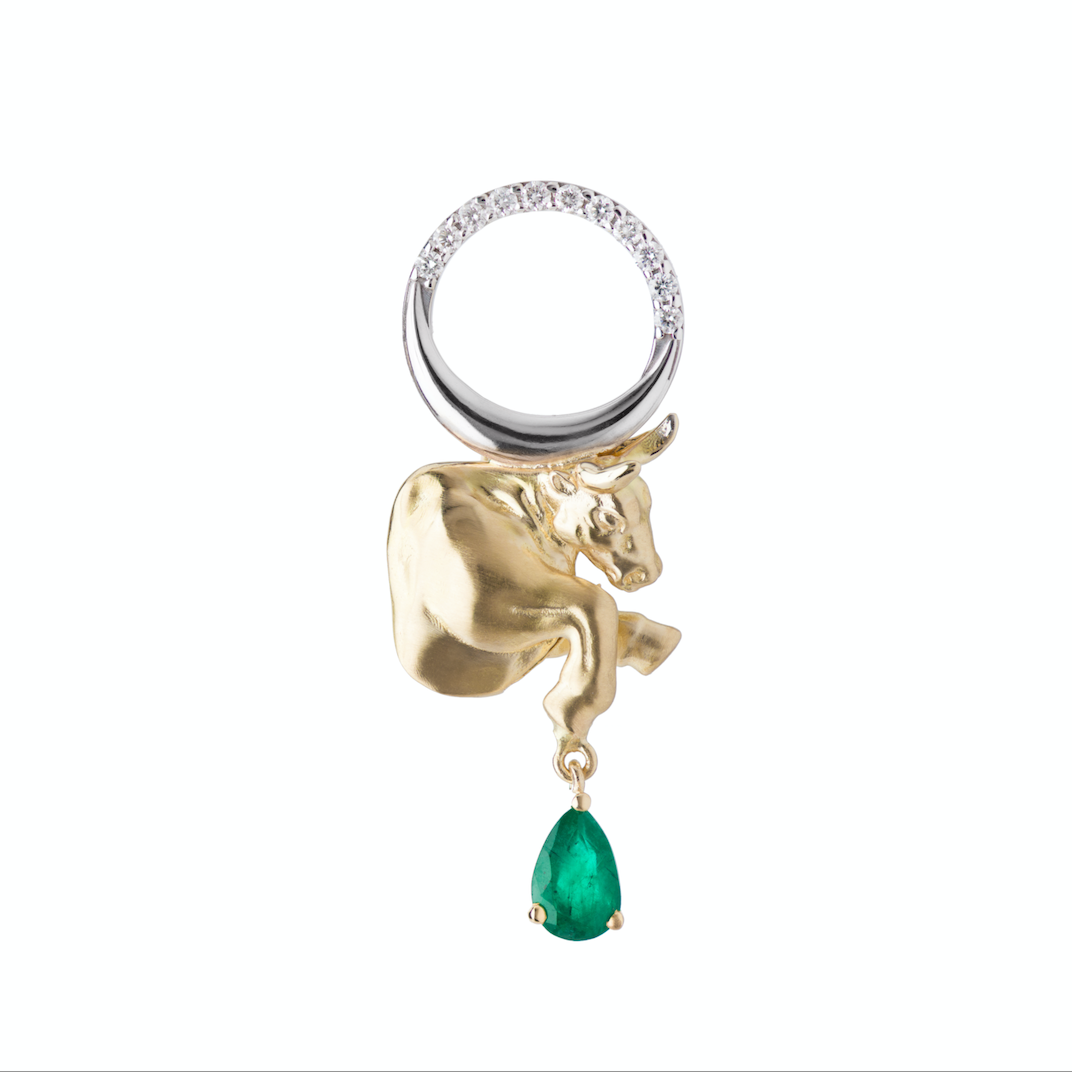 Emerald and Diamond Taurus Pendant