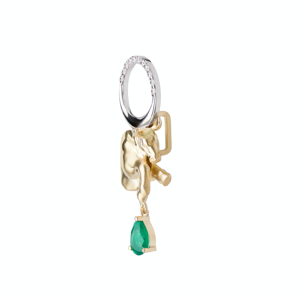 Emerald and Diamond Taurus Pendant