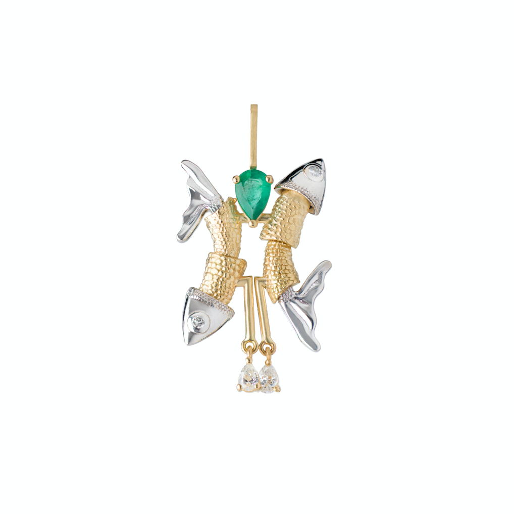Diamond and Emerald Pisces Pendant