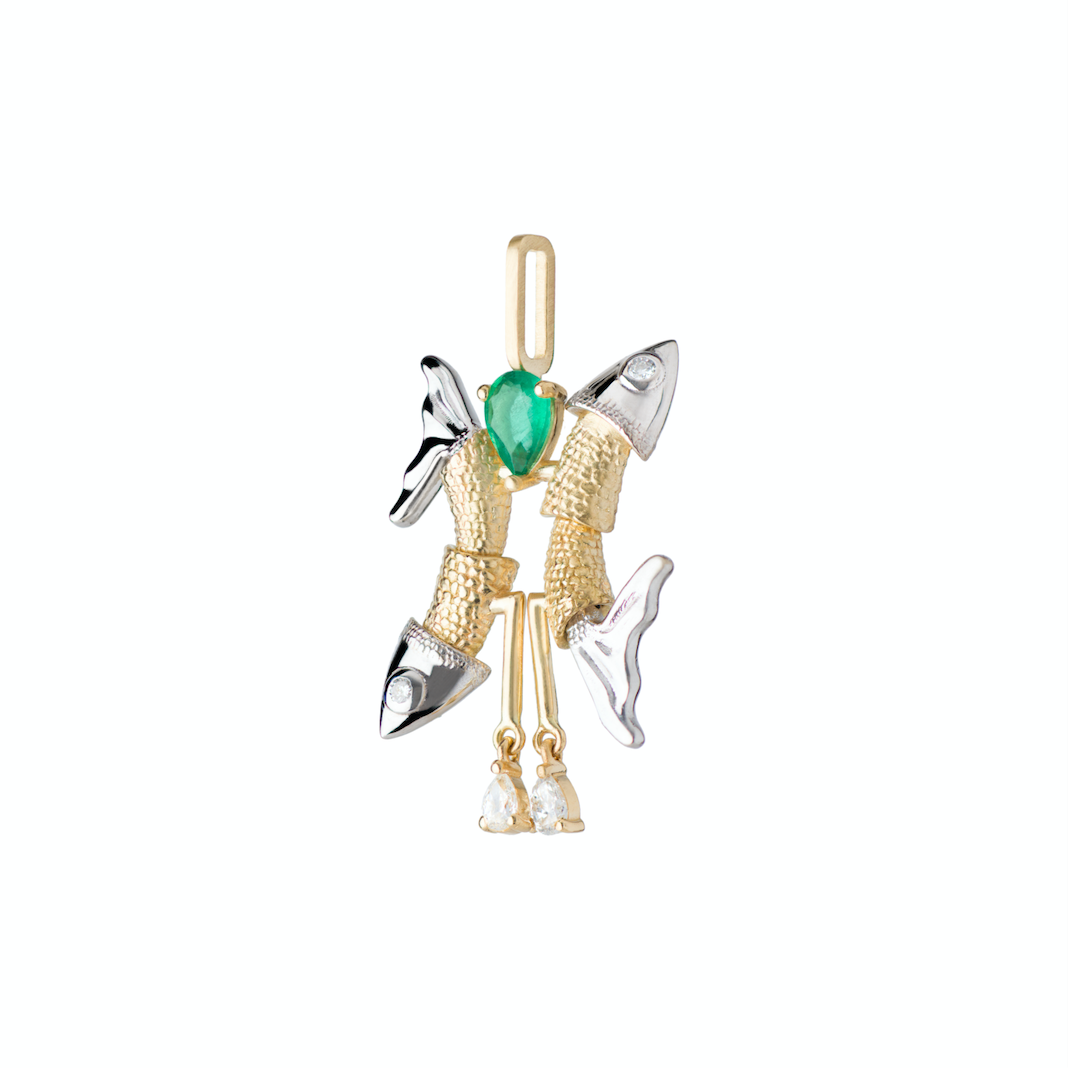 Diamond and Emerald Pisces Pendant