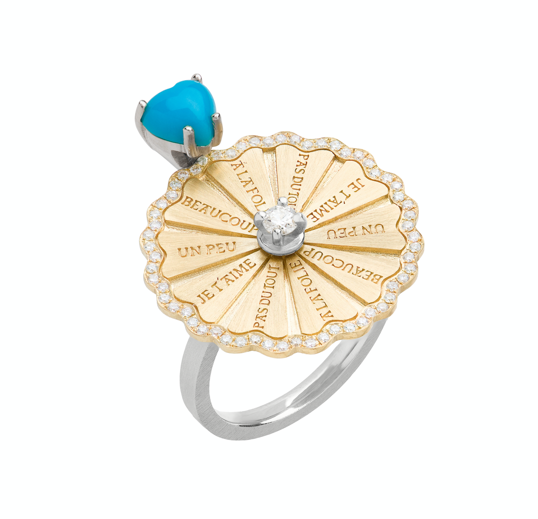 Spinning Marguerite Ring with Arizona Turquoise Heart