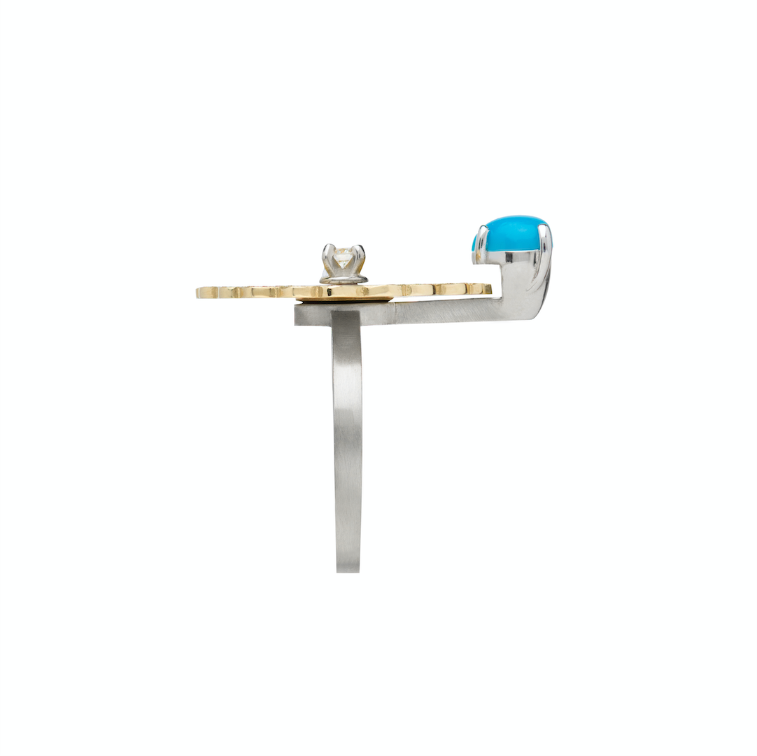 Spinning Marguerite Ring with Arizona Turquoise Heart