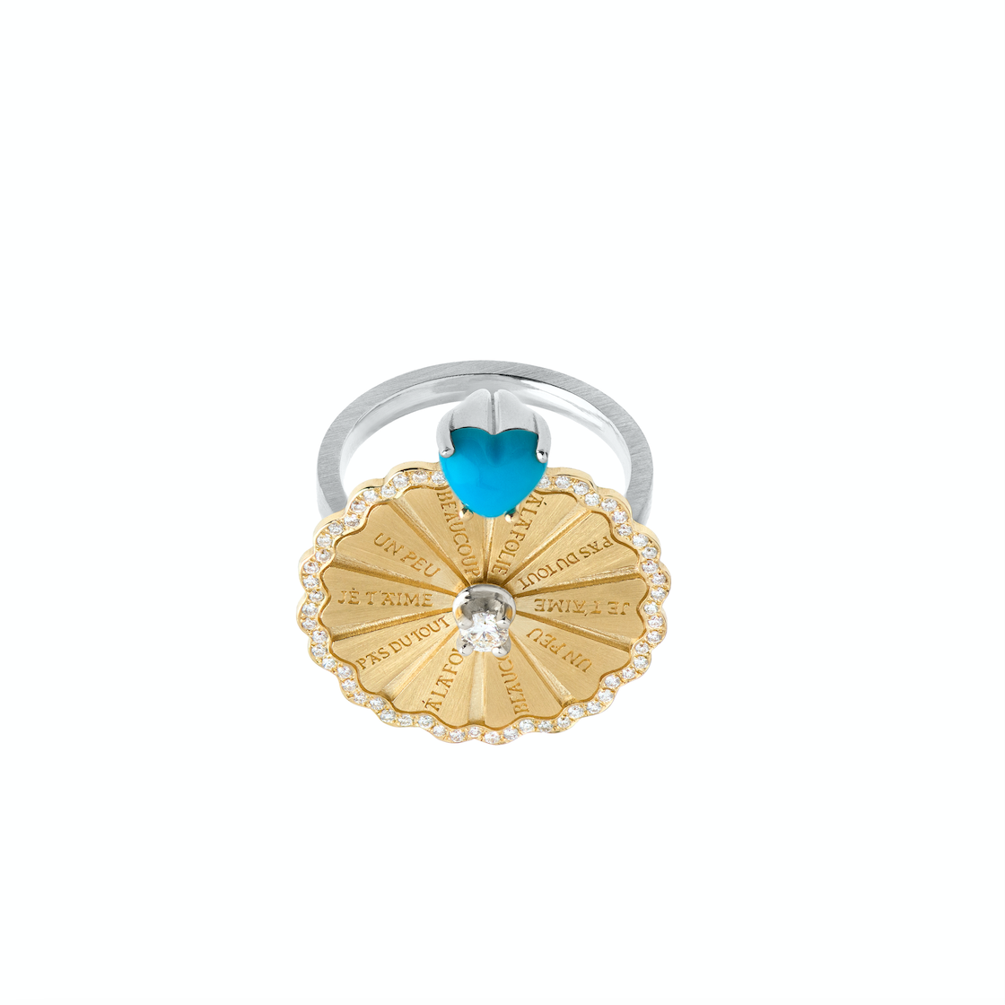 Spinning Marguerite Ring with Arizona Turquoise Heart
