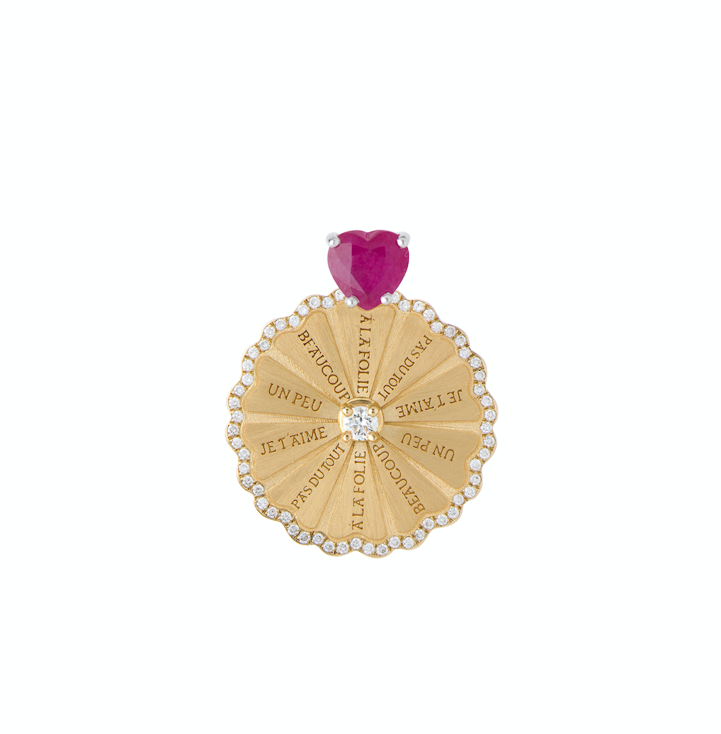 Spinning Marguerite Ring with Ruby Heart