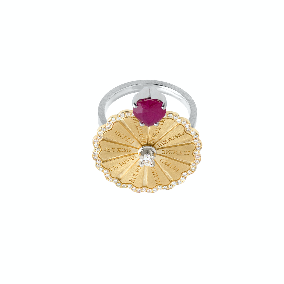 Spinning Marguerite Ring with Ruby Heart