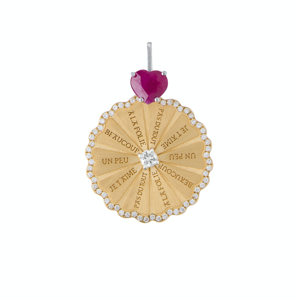Spinning Marguerite Pendant with Ruby Heart