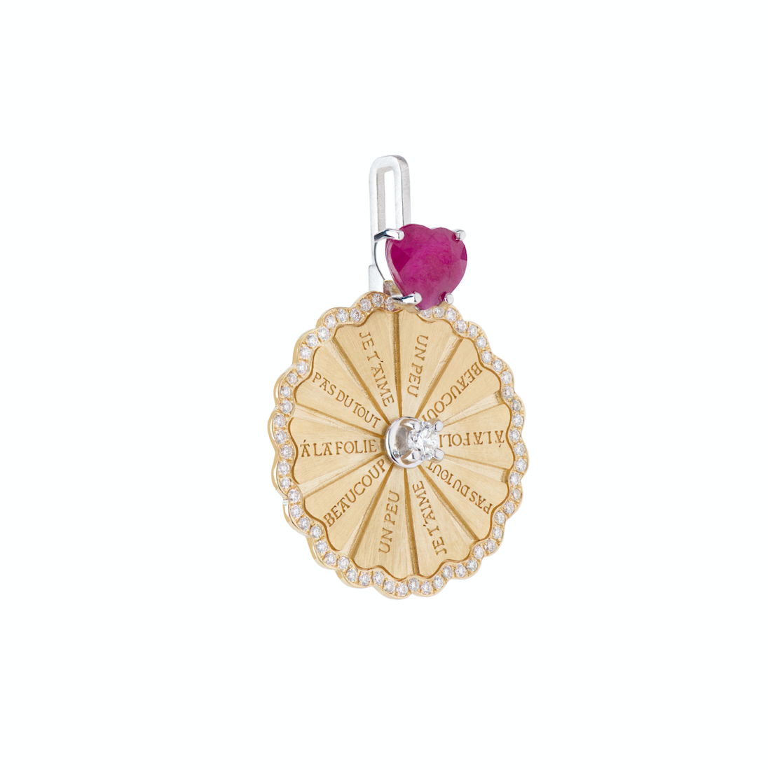 Spinning Marguerite Pendant with Ruby Heart