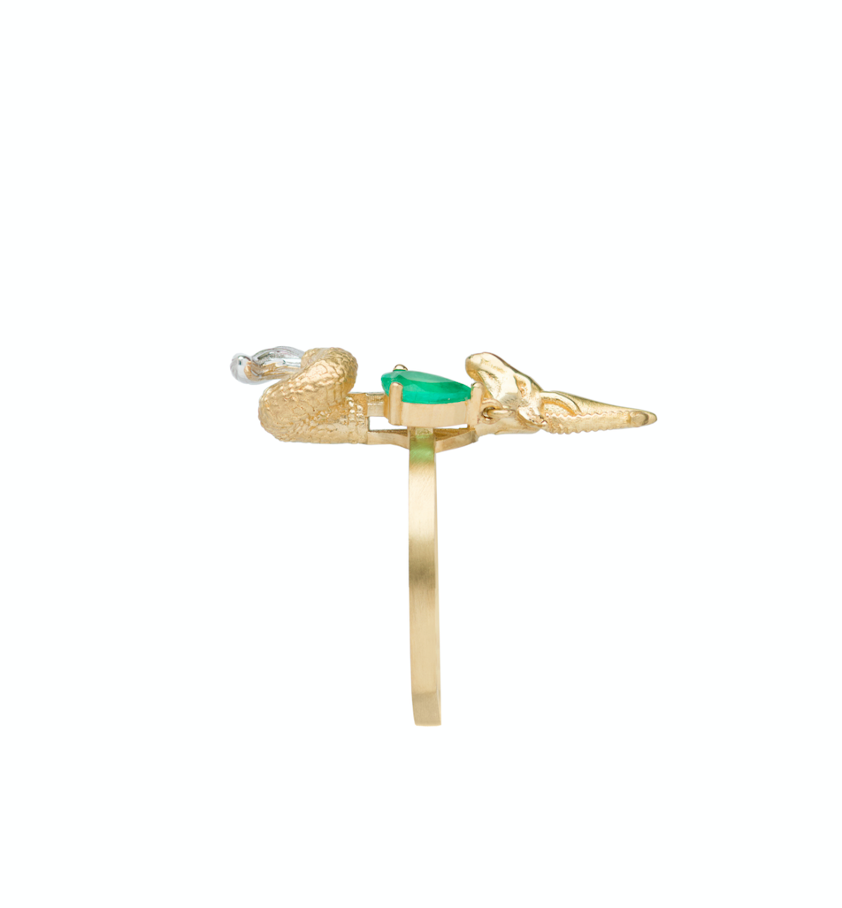 Emerald and Diamond Capricorn Ring