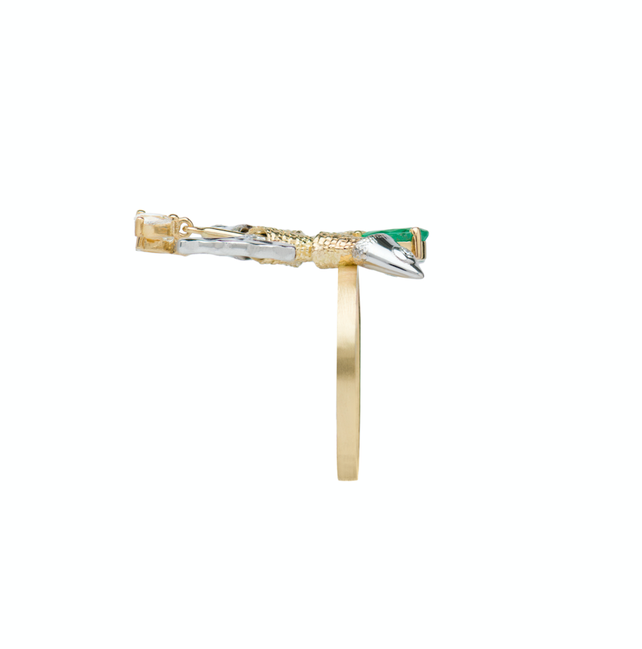 Emerald and Diamond Pisces Ring