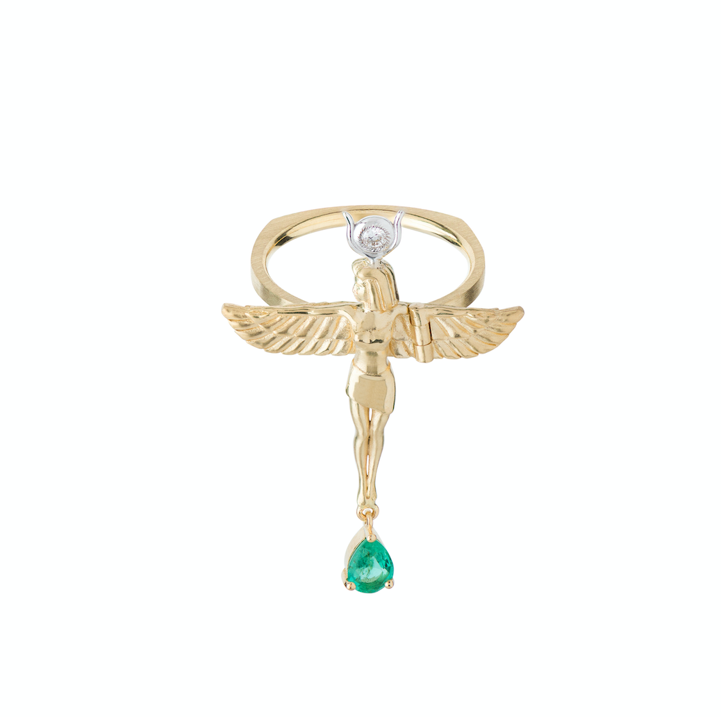 Emerald and Diamond Virgo Ring