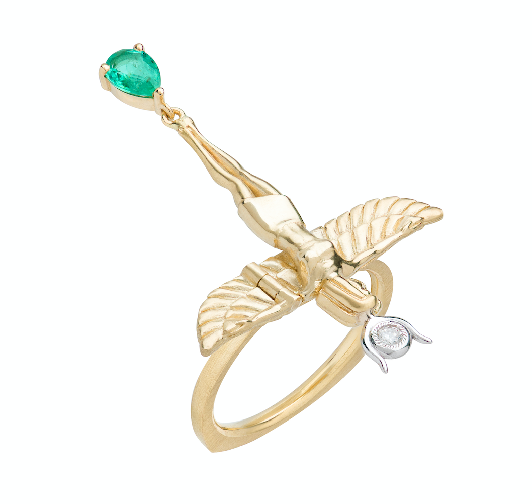 Emerald and Diamond Virgo Ring